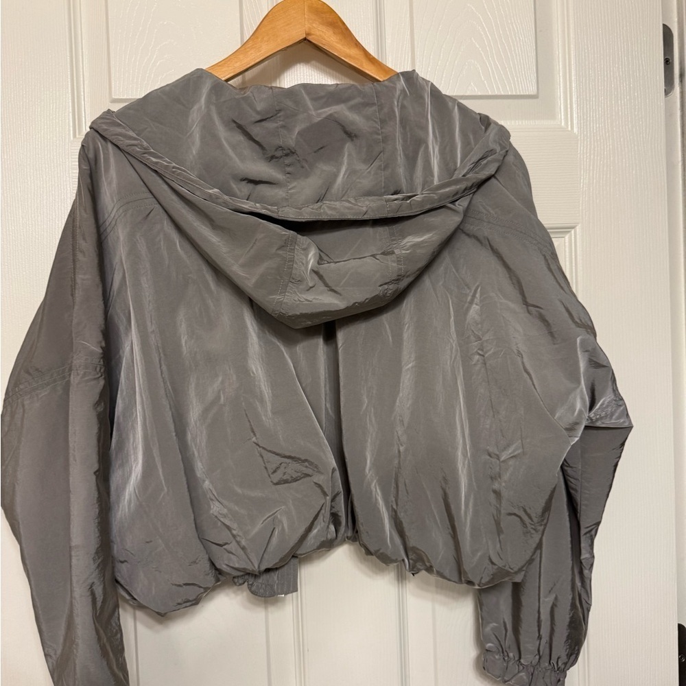 Nwot- Athleta Silver grey Bomber Jacket with Hood - Picture 4 of 7